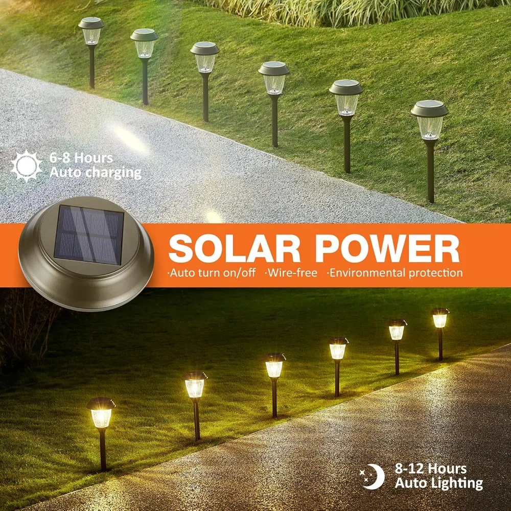 Luz Solar de 6 piezas para camino, iluminación de encendido y apagado automático, aspecto de vidrio adecuado para patio y jardín, impermeable, ahorro de energía