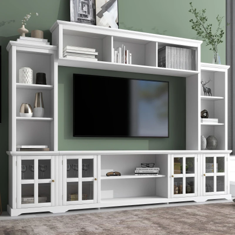 Minimalism Entertainment Wall Unit with Bridge, Modern TV Console Table for TVs Up to 70