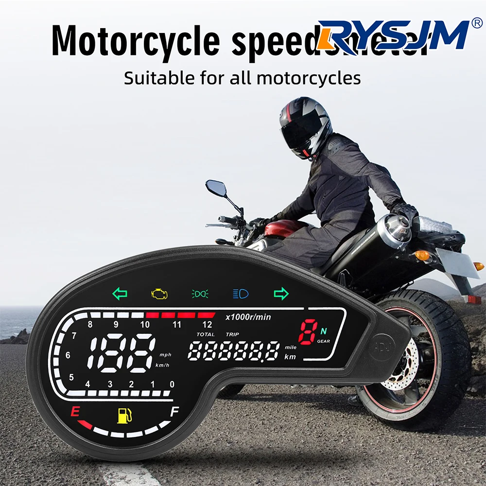 12V Universal Motorcycle Digital Tachometer Outboard 12000rpm LCD Speedometer Dashboard With Turn Signal Light EFL Failure Alarm