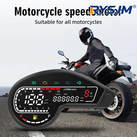 12V Universal Motorcycle Digital Tachometer Outboard 12000rpm LCD Speedometer Dashboard With Turn Signal Light EFL Failure Alarm