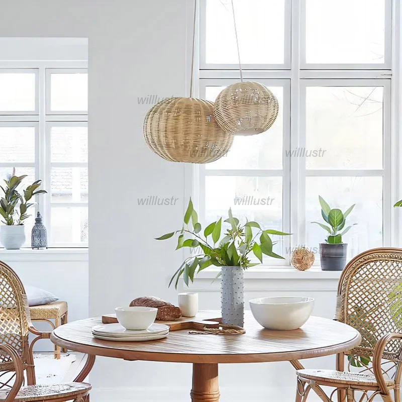 Wicker Ball Suspension Light Creative Oval Rattan Pendant Lamp Hotel Cafe Homestay Tearoom Handmade Hanging Ceiling Chandelier