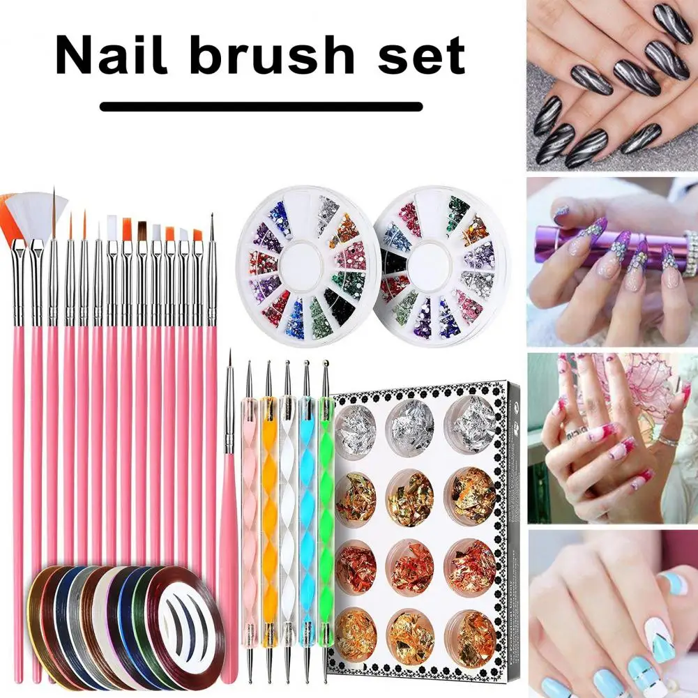 Beautiful Nail Images Brush Stunning Nail Art Brush Set for Detailed User-friendly Manicure Ergonomic Handle Gold Silver Thread