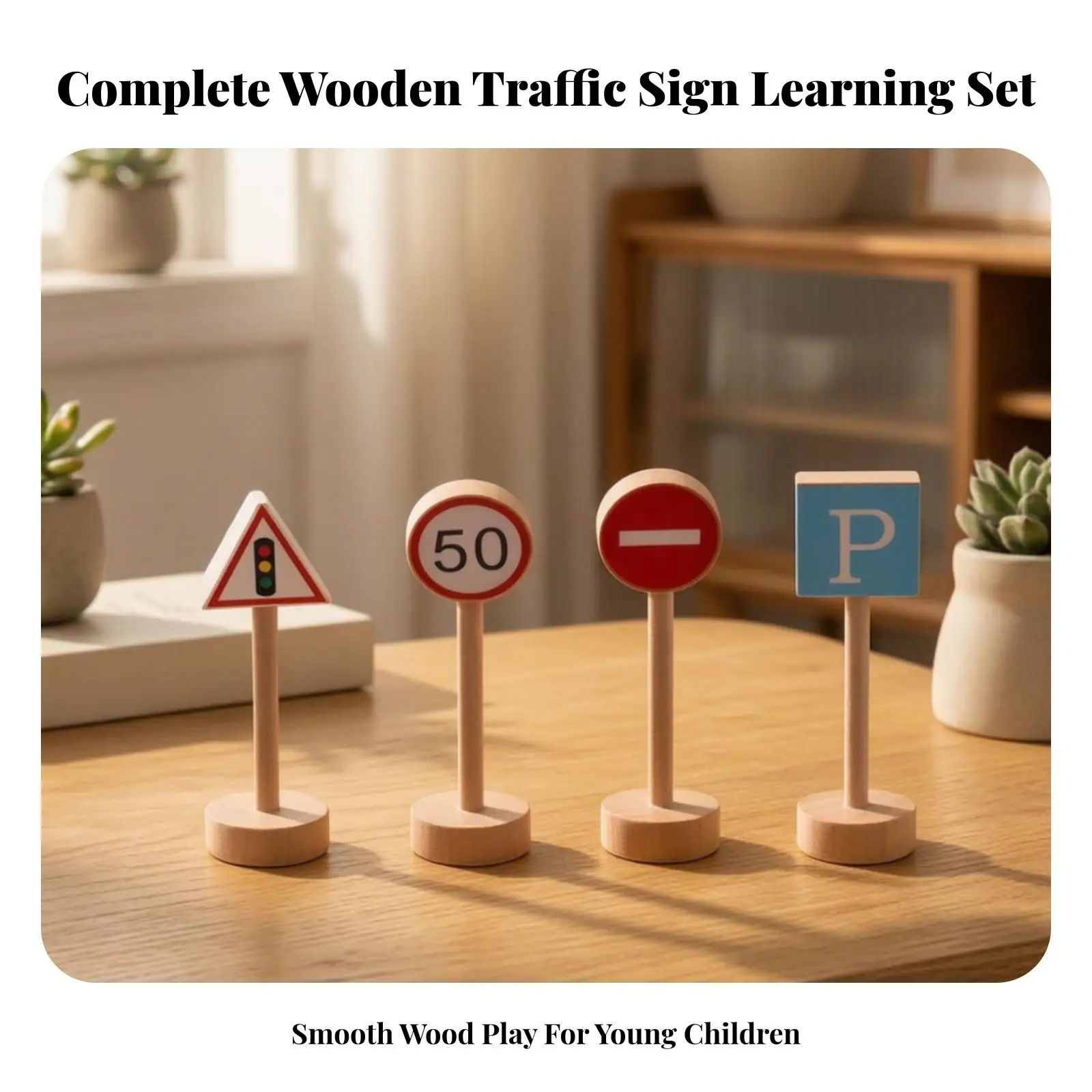 Educational Wood Road Sign Toy for Children Traffic Signs Playset Visual Learning Activity