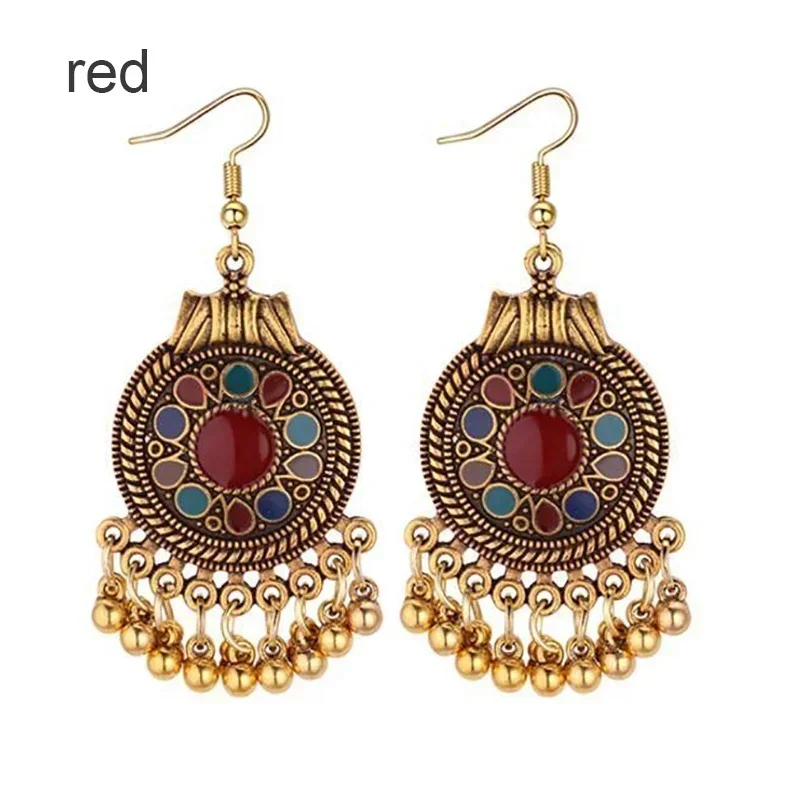 Delysia King Women Retro National Style Round Metal Ball Fringe Earrings Personality Geometric Tassels Dangle Earring