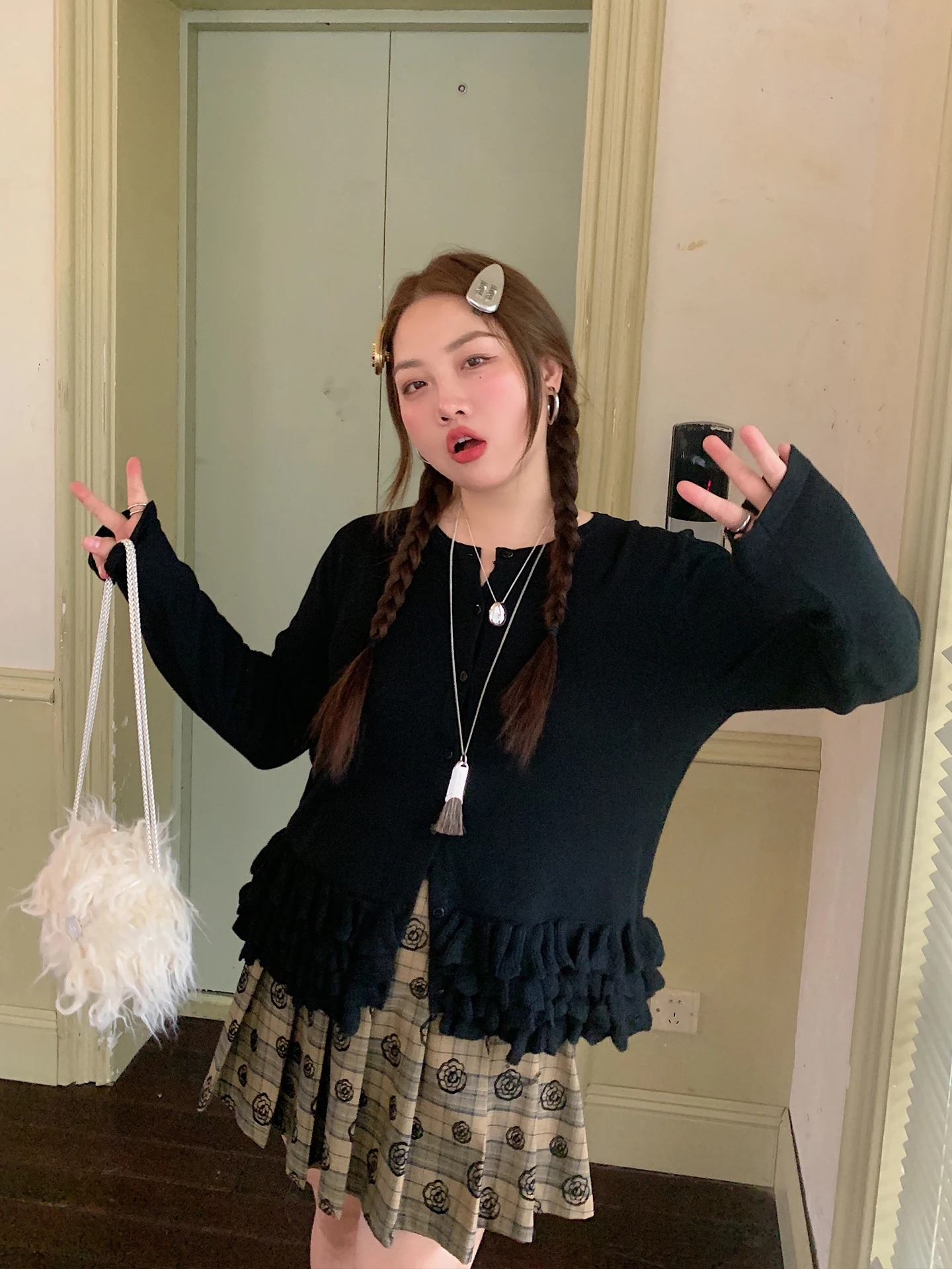 

Dazi женский вязаный кардиган, многослойный деревянный тонкий осенне-зимний открытая рубашка, полиэстер, нейлон, полиэстер, смесь шерсти