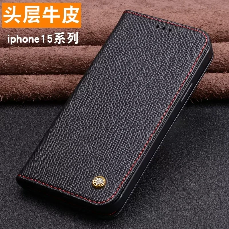 Genuine Cowhide Leather Skin Phone Flip Case for iPhone 15 Pro Max 14 Plus 13 Crocodile Alligator Litchi Pattern Cover Book