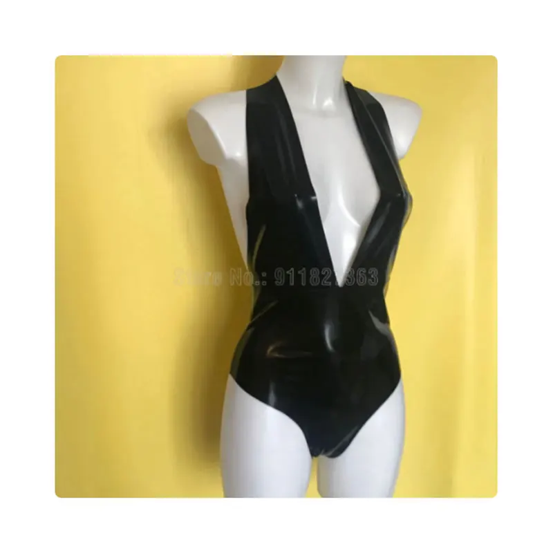 

Handmade Latex Halter Plunge Bodysuit Lady and Sexy Wear no Zipper Swimsuit Handmade suit Customized