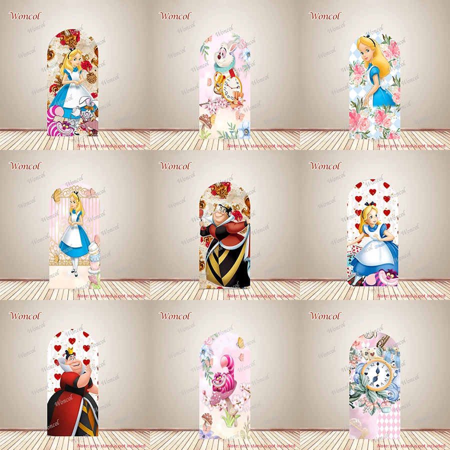 Alice in Wonderland Arch Cover Polyester Alice Queen of Hearts White Rabbit Cheshire Cat Arch Backdrop Birthday Decor