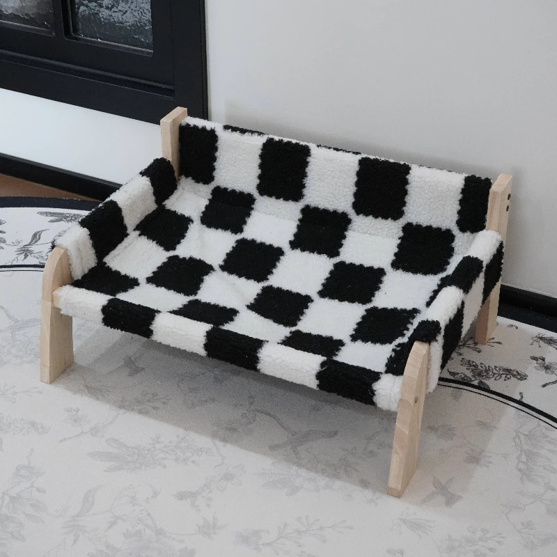 Black and white fashion pet sofa cute sustainable natural wood pet furniture cat hammock bed small and medium pet removable