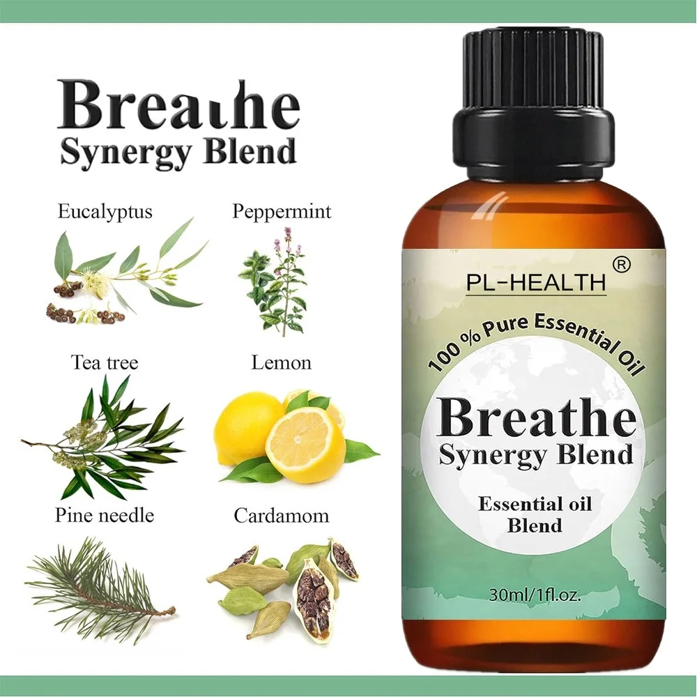 30ML Breathe Essential Oil Blend Breathe Easy with Peppermint Eucalyptus Tea Tree Lemon Cardamom Pine Needle Essential Oils