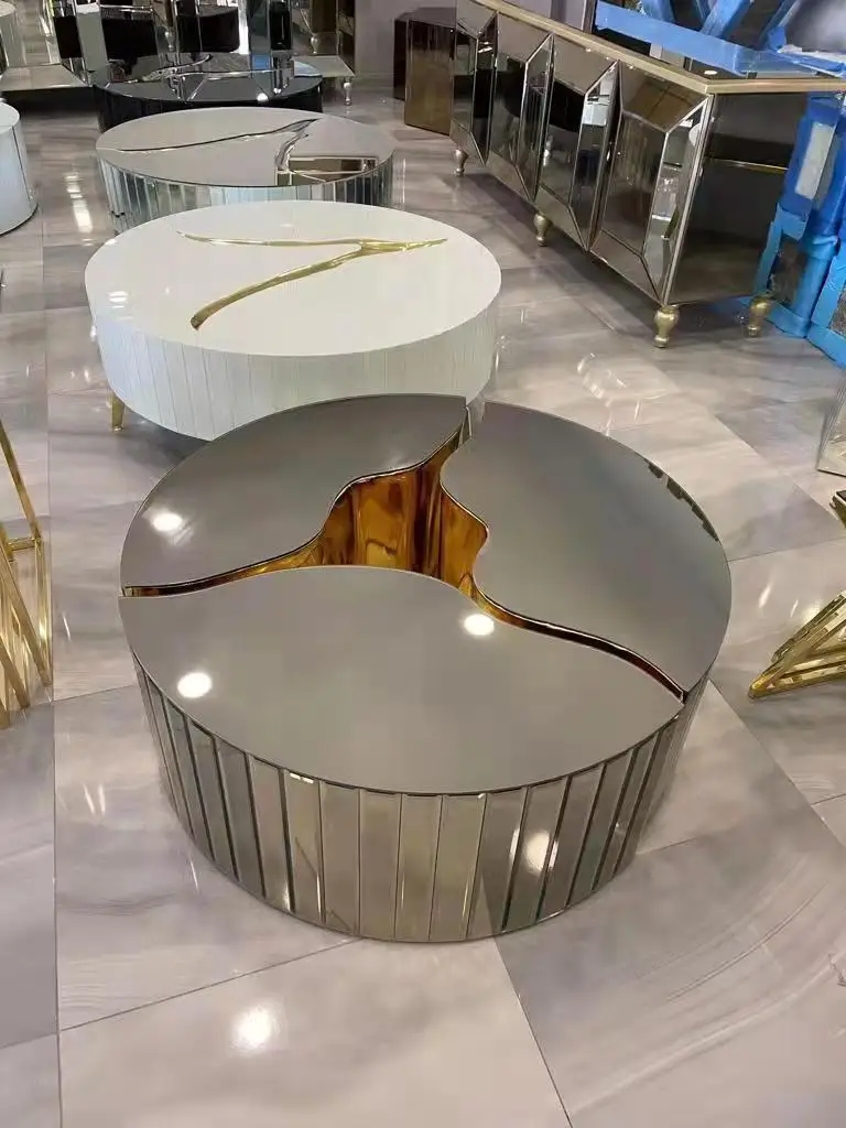 طاولات شاي مستطيلة مكونة من 3 قطع لغرفة المعيشة في الأماكن المغلقة مع مجموعة طاولة جانبية نهائية وطاولات قهوة معكوسة #2