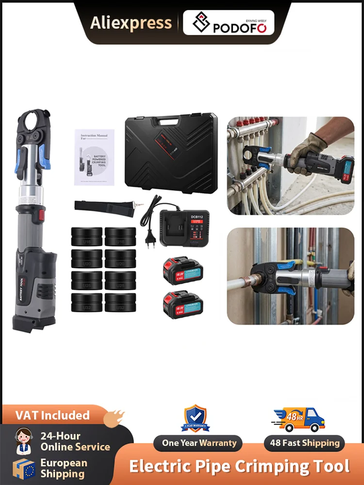 Elektryczna hydrauliczna zaciskarka do rur Podofo 18V z 4 profesjonalnymi szczękami do zaciskania, bezprzewodowa zaciskarka do rur miedzianych U16/20/25/32mm — 2