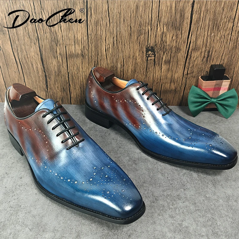 Luxury Mens Leather Shoes Lace Up Pointed Casual Dress Man Shoe Wedding Office Oxford Derby Brogue Leather Shoes For Men