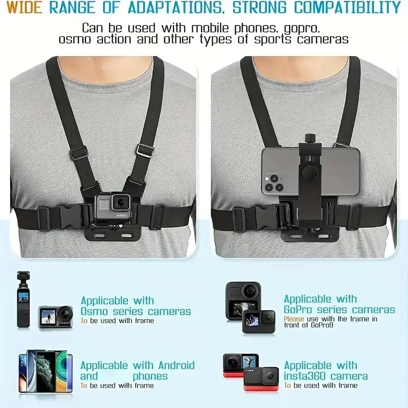 Chest Strap Rotate Phone Mount for iphone Smart Phone Belt Body Harness Holder for Gopro Hero 12 11 10 9 8 Insta360 Dji Camera