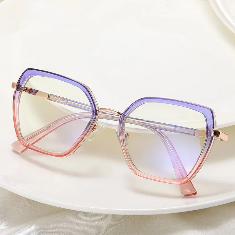 2024 New Metal Ring Anti Blue Light Eye Frame Fashion Women's TR90 Bicolor Optics Mirror Comfortable Spring Foot Prescription