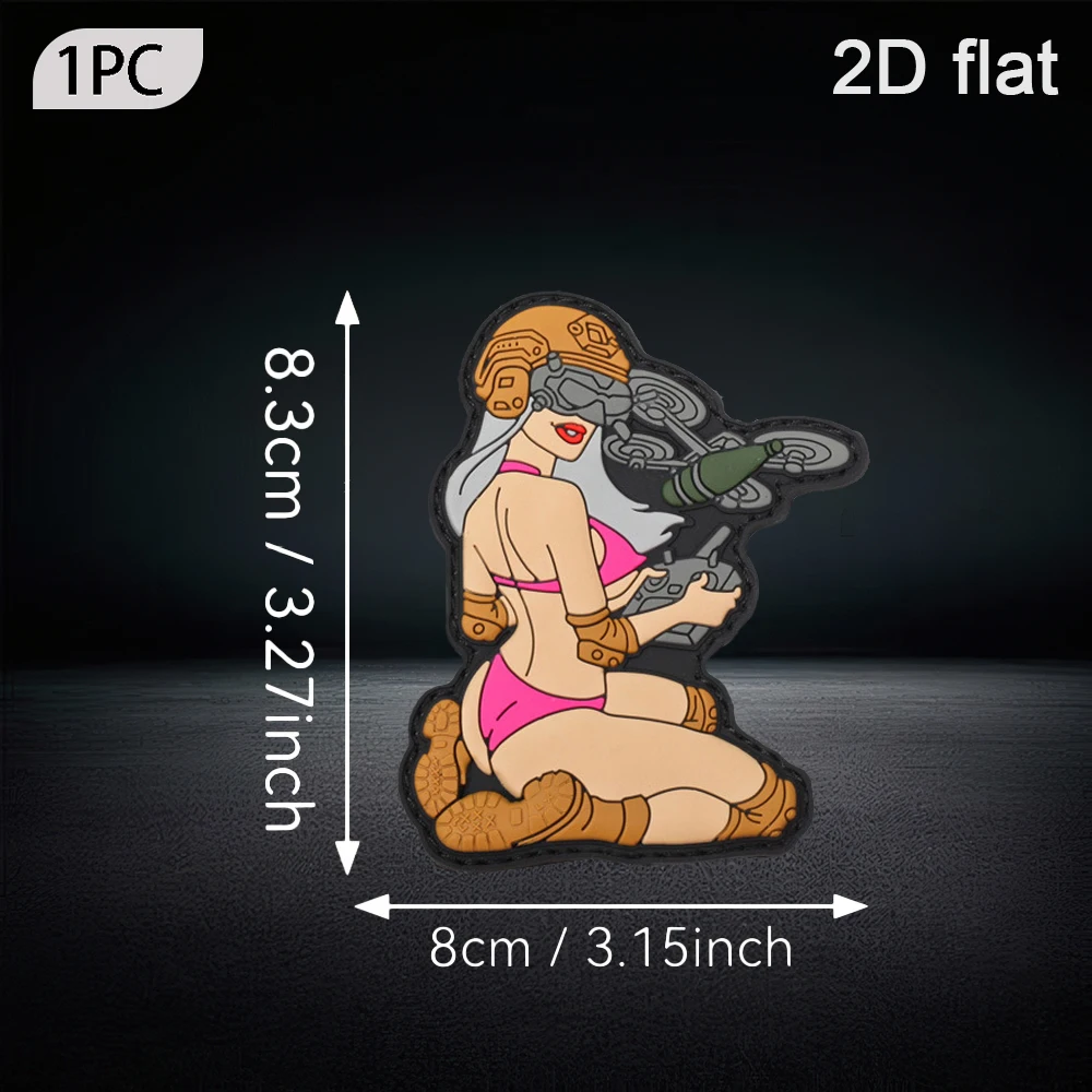 Tactical Pinup Girl With Rifle PVC Morale Patch Hook & Loop Armband For Backpacks
