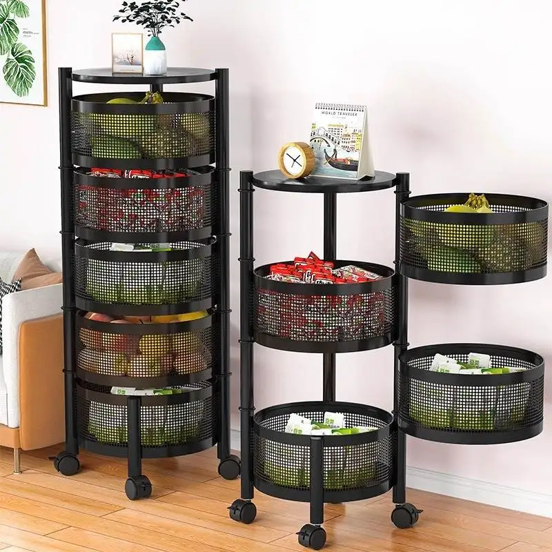 

Living Room Multi-Layer Rotating Snack Storage Rack Home Baby Supplies Storage Cabinet Floor-standing Small Cart Organizer