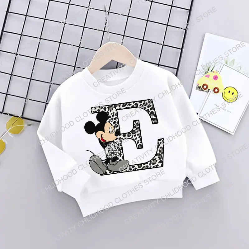 Mickey Children Sweatshirts Letter A B C D Name Combination Casual Clothes Kawaii Cartoons Pullover Girl Boy Kid Sportswear Tops