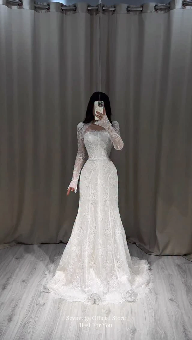 Xijun Ivory Lace Mermaid Wedding Dresses with Jacket Long Sleeves Sequined Bohemian Bridal Dresses Formal Prom Dresses Customize