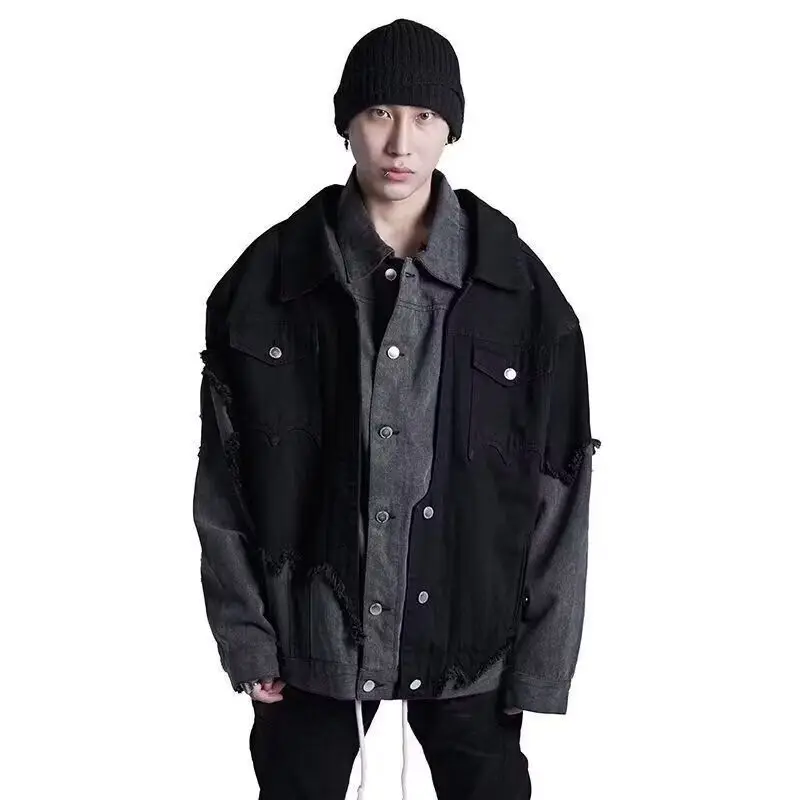 

Retro High Street Patchwork Denim Jaet ex Vibe Design American Workwear Outerwear Trendy Men's Clothing
