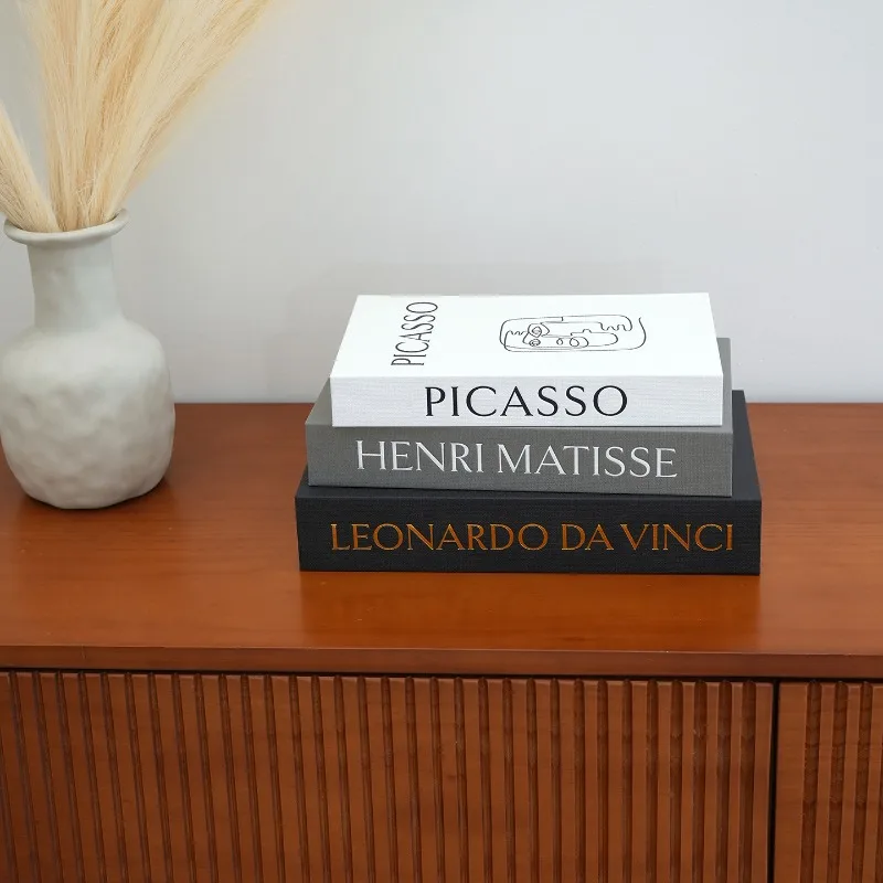 3Pcs Linen Simulation Fake Book Storage Box  Bronzing Flip Top Faux Books, Coffee Table Bookshelf Mantle Decor