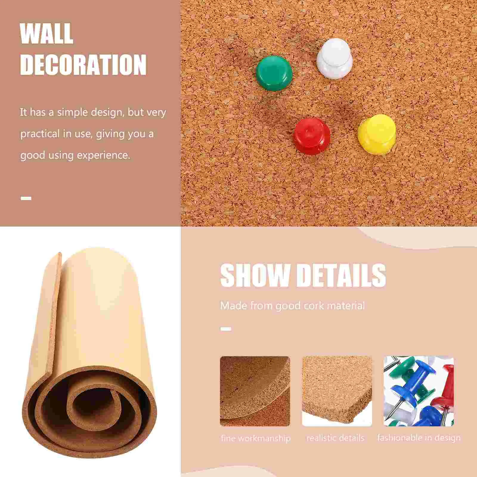 Imagem -06 - Auto-adesivo Cork Board para Parede Rolls Cork Boletim Boards Backing Corkboards Natural Telhas Cork