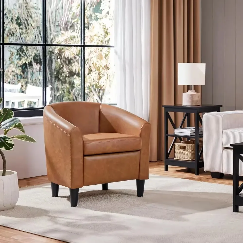 

Accent Chair, PU Leather Modern Barrel Chair Club Armchair with Soft Padded for Living Room Bedroom