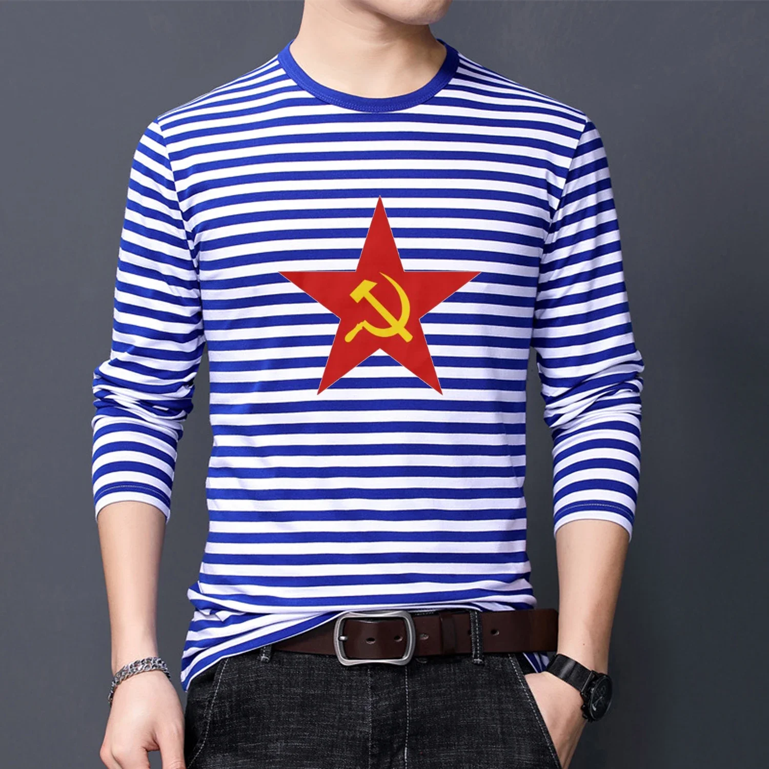 Communist Five-pointed Star Hammer and Sickle Family Set Sailor's Striped Shirt Family Matching Long Sleeve T-Shirt