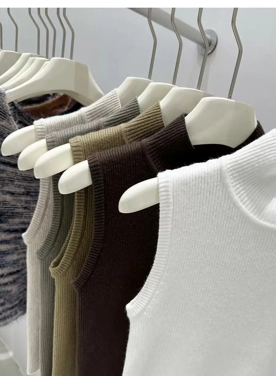 AOSSVIAO 2026 Sommer Neu Mock Neck Ärmellos Damen Strickpullover Slim Fit Basic Sweater Tank Top Vielseitige Innenbekleidung – Detail 8