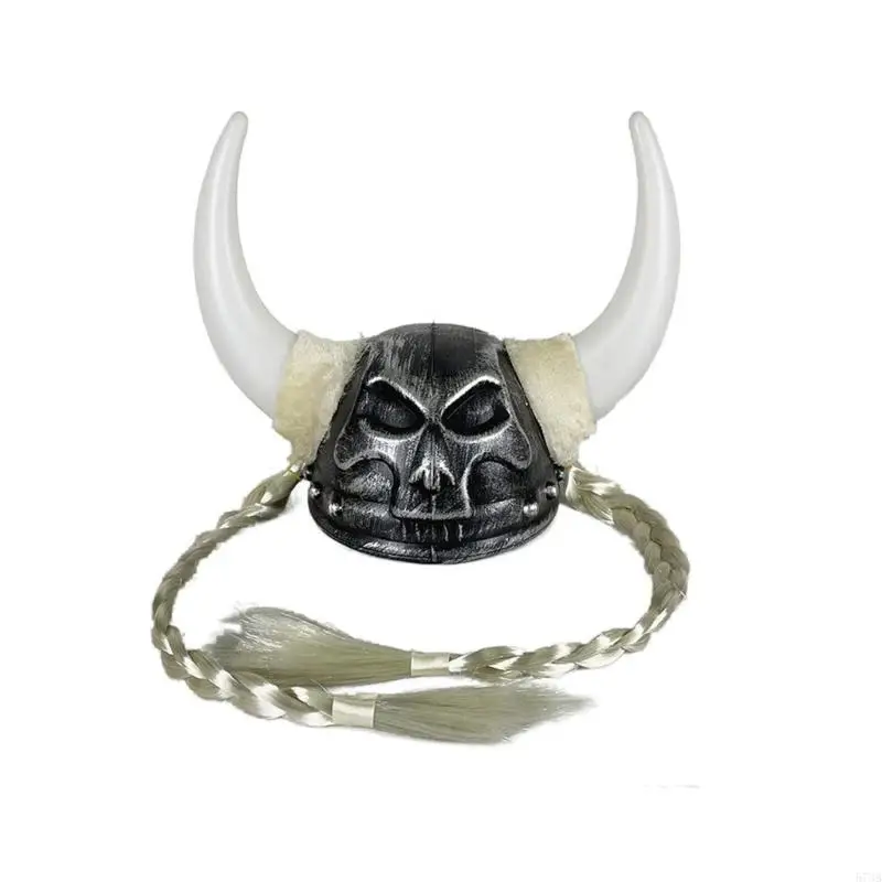 573B Pirate Horned Helmets Hat With Braids For Halloween Party and Music Festivals