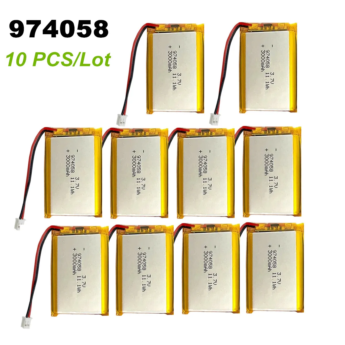 

10 PCS 974058 104060 104058 3000mAh3.7V Lithium Polymer Rechargeable Battery for GPS Navigator Aeromodelling Bluetooth Speaker