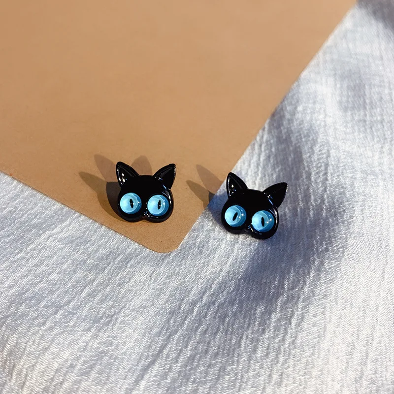 Funny Cartoon Cat Earrings Unique Women's Yellow-Eye Cat Long Tail Splits Type Cute Fashion Dangler Women Ear Stud for Girls