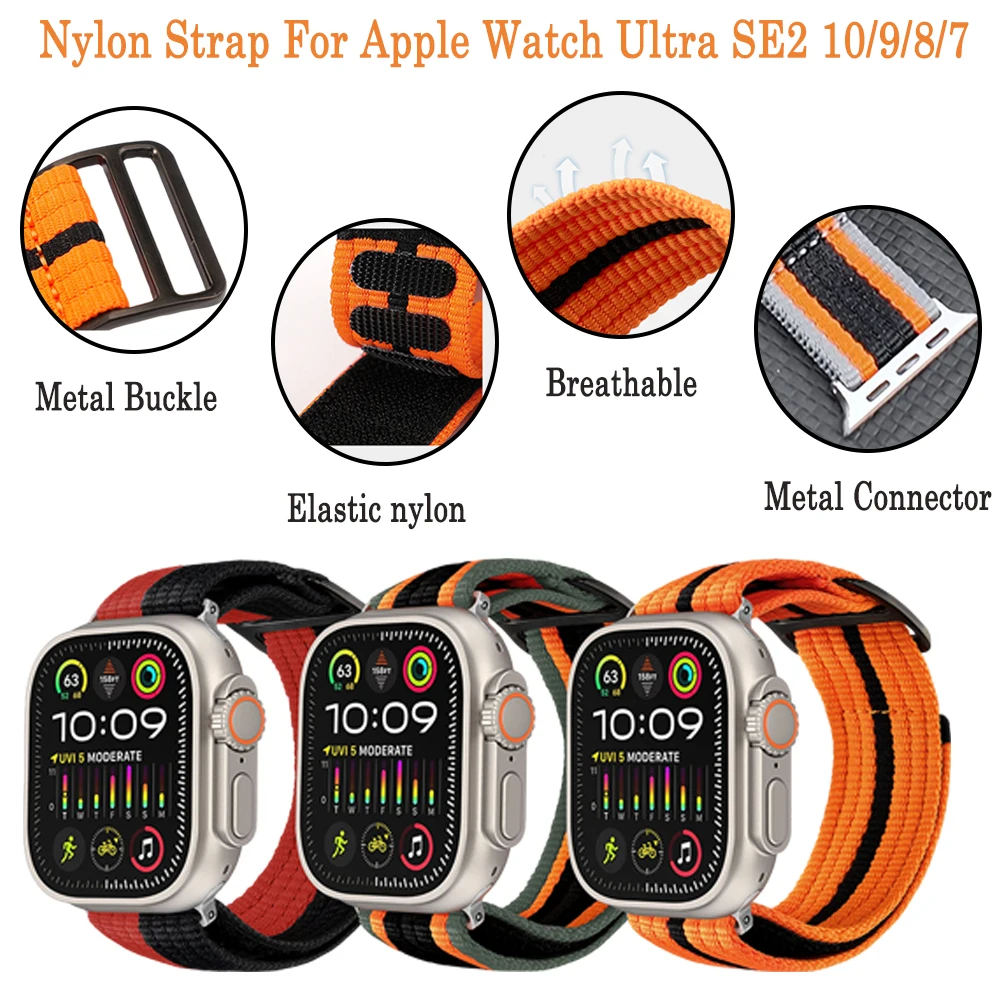 النايلون حلقة الفرقة ل سوار ساعة يد آبل 46 مللي متر 40 مللي متر 44 مللي متر 45 مللي متر 42 مللي متر 41 مللي متر 38 مللي متر الذكية حزام سوار ل IWatch الترا 49 مللي متر 8/7/6/SE/5/4