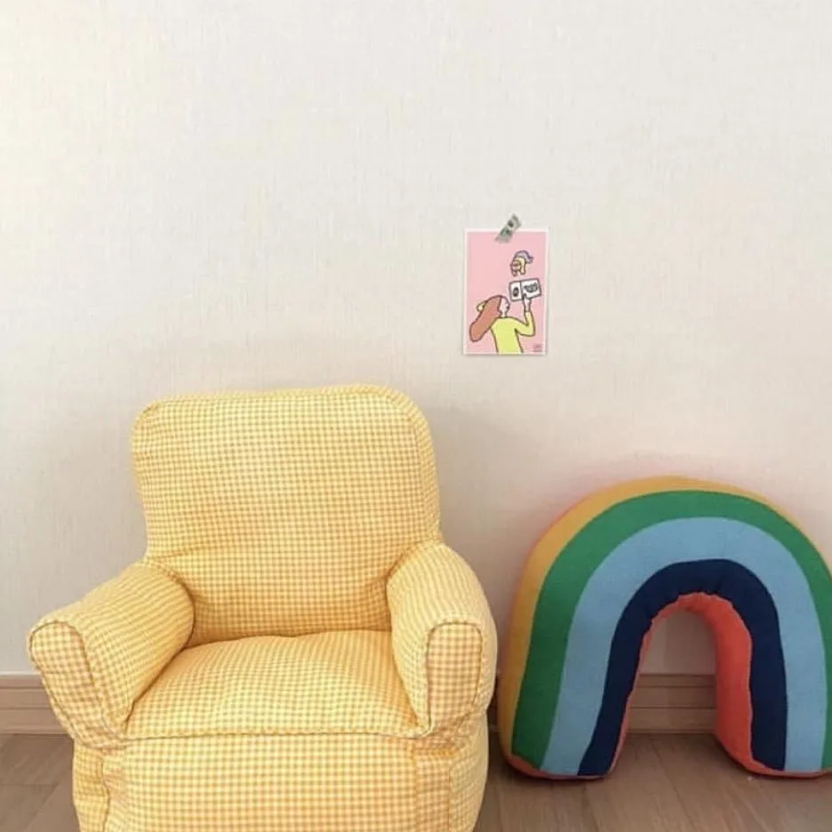 Divano singolo per bambini, mini divano in tela tinta unita scozzese