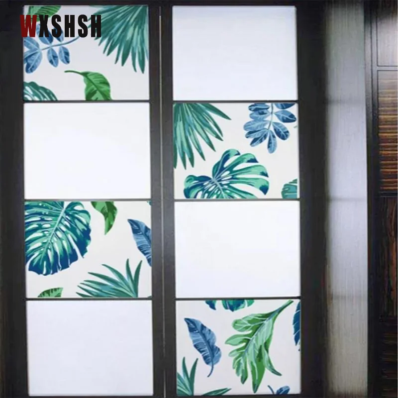 Window film Static Green Leaf Pattern Privacy Protection vinyl shower screen water resistant Frosted Opaque Stained Home Decor