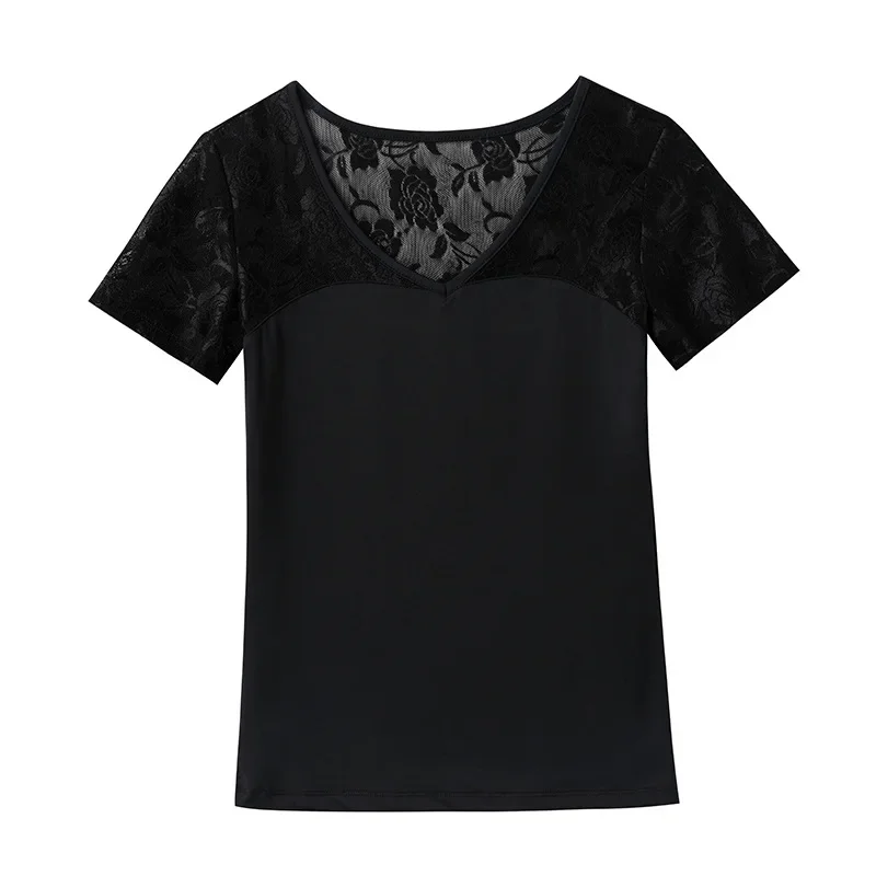 ملابس الرقص اللاتينية الجديدة على شكل حرف v من الدانتيل ملابس ممارسة السهرة للنساء البالغات بأكمام قصيرة ملابس عصرية ملابس ممارسة الرقص