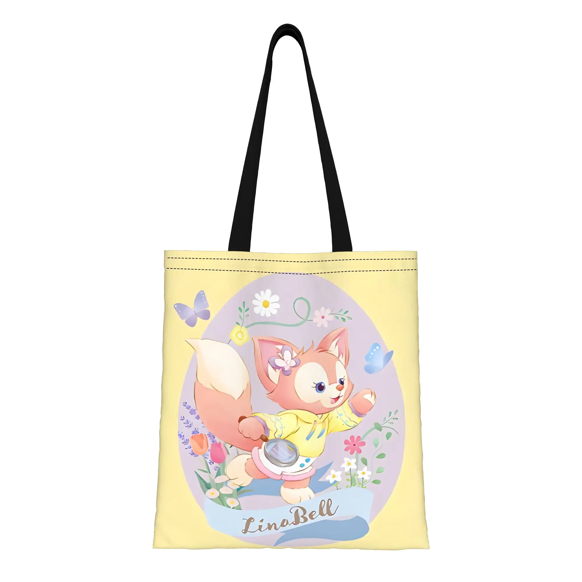 

1PC back to school Disney Cartoon Duffy and friends Canvas LinaBell Pink fox Canvas Tote Bag Women'S Shoulder Handbag