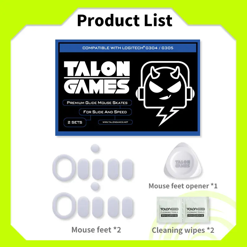 TALONGAMES-pies de ratón para Logitech G304/G305, patines de ratón de borde curvo personalizados, color gris claro, 2 juegos