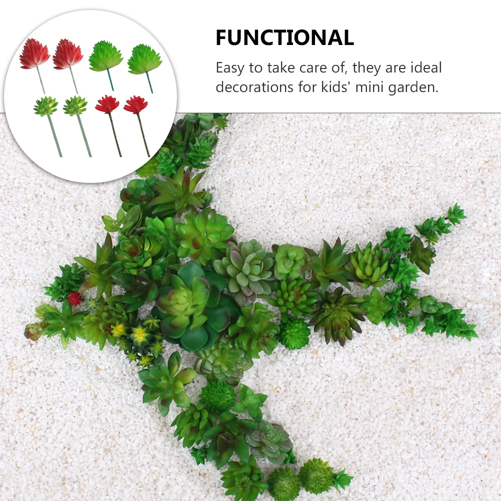 

8 pcs 2 Sets Lifelike Artificial Succulents Micro Landscape Decorations ' Mini Garden No Maintenance Red Green