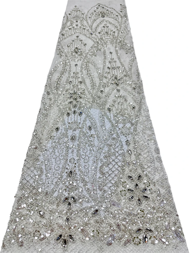

High Quality Nigerian Lace Fabric with African Sequins Beaded Mesh for Wedding Party Dresses Sewing Latest 2026 Design 5 Yards