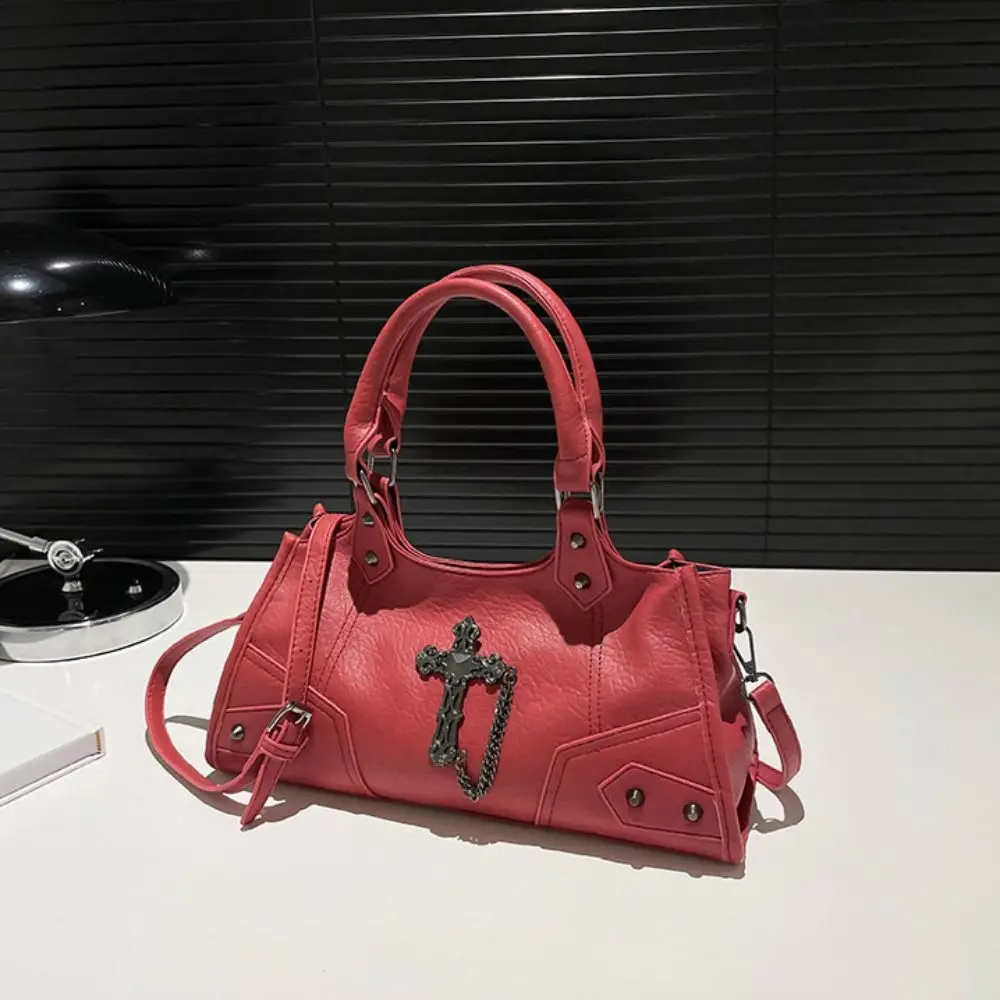 PU-leer gotische crossbody tas grote capaciteit modeontwerp locomotief stijl onderarmtas effen kleur Koreaanse stijl