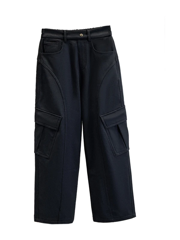 Pantalon de travail décontracté doublé Thiened Fce pour femme, ample, jambe droite, jambes larges, grande taille, européen, nouvel arrivage d'hiver