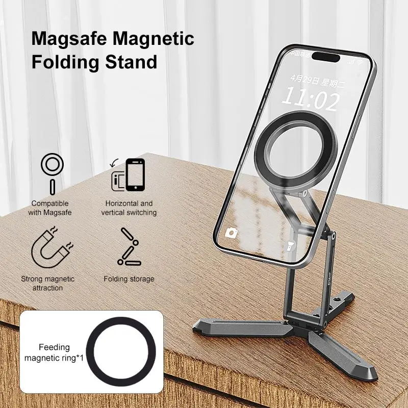 

PULUZ MagSafe Настольный магнитный складной держатель для телефона в прямом эфире для iPhone 16, 15, 14, 13, 12 Pro Max, кронштейн-подставка для смартфона