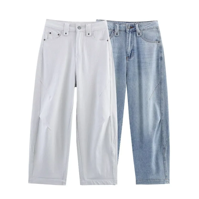 

TRAFZR Baggy Jeans Woman Streetwear Women's Loose Summer Harajuku Fashion Pants Embroidered Denim Pant Trousers White Straight
