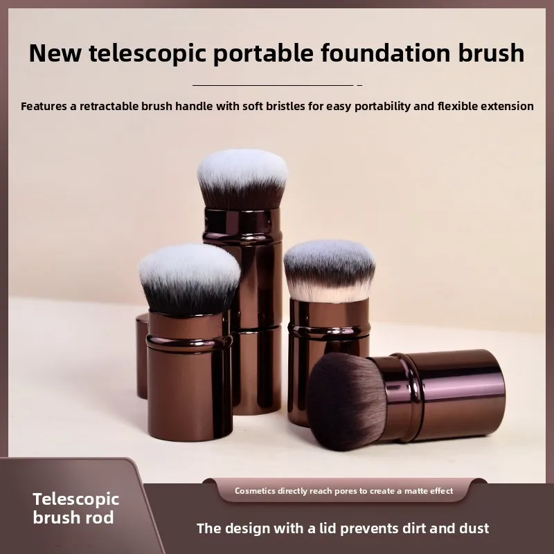 Einziehbarer Aluminium-Foundation-Pinsel, Teleskopischer Tragbarer Puder-Kontur-Make-up-Pinsel-Set, Professionelle Kosmetikwerkzeuge für Reisen