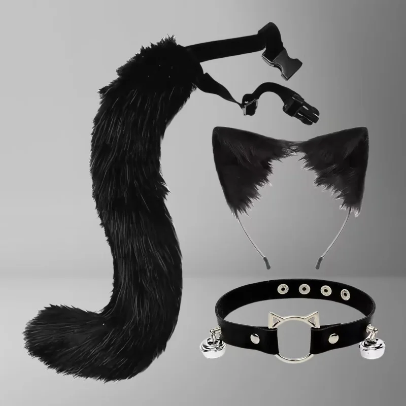 Handmade Halloween Cat Ear Tail Set Cosplay Props Exhibition Game Theme Adult Accessory Cat Tail Headband Set image 6