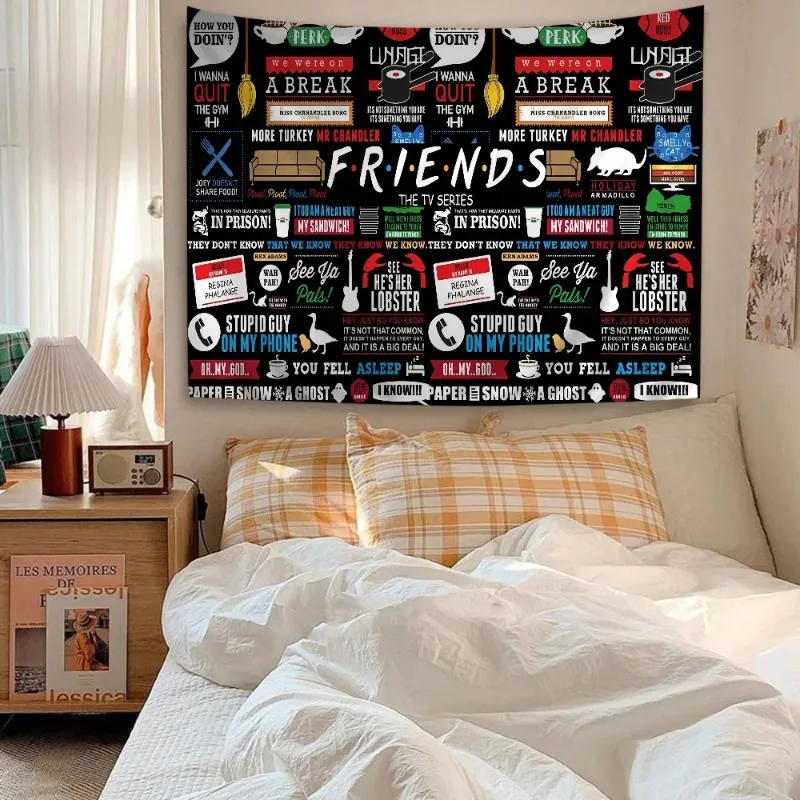 Classic Friends TV Show Funny Quotes DIY Wall Tapestry for Living Room Home Dorm Decor Wall Art Decor