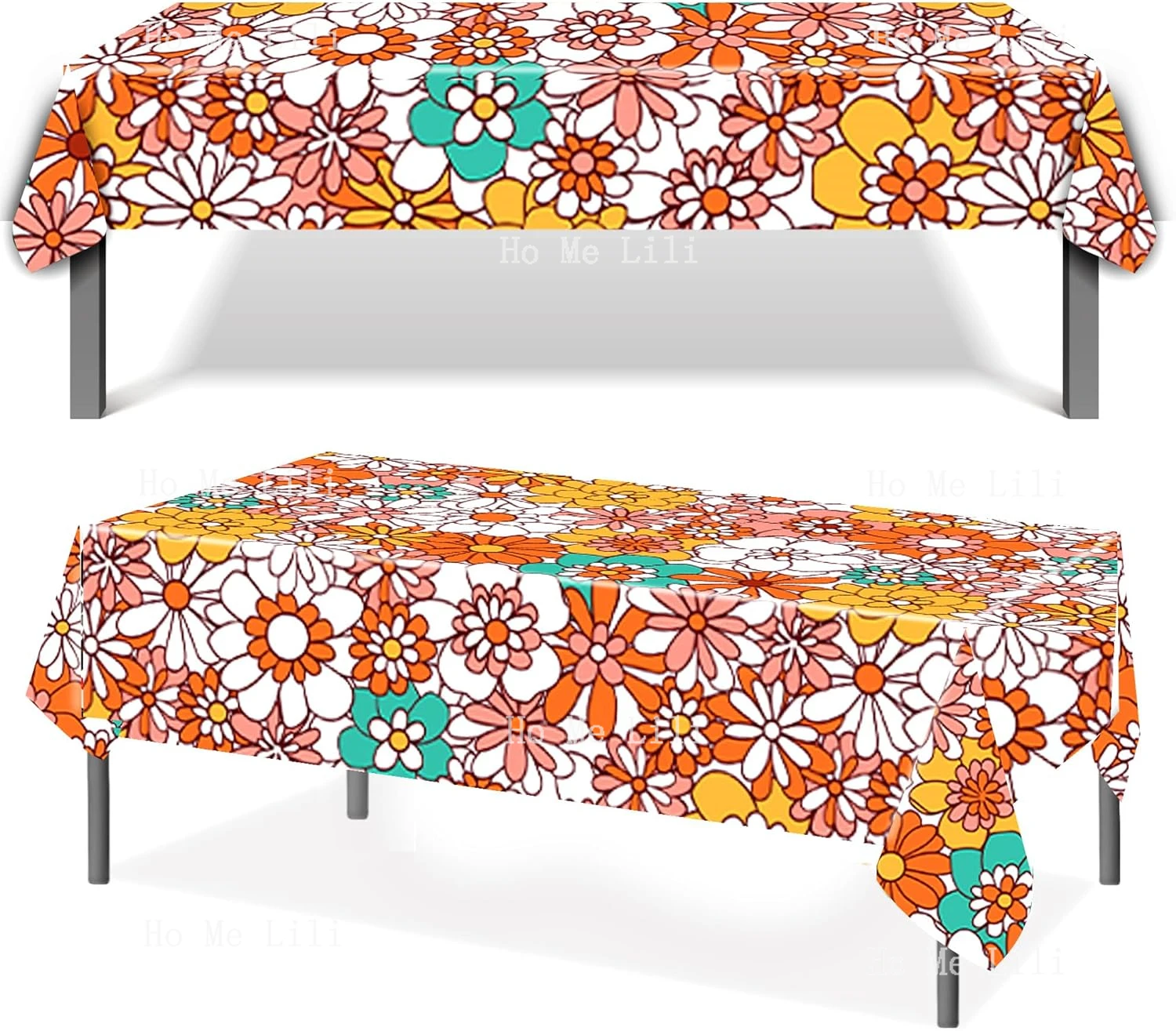 Tablecloth Boho Daisy Table Covers Daisy Flower Tablecloth Hippie Retro Floral Tablecloths Waterproof For Birthday Party Decor