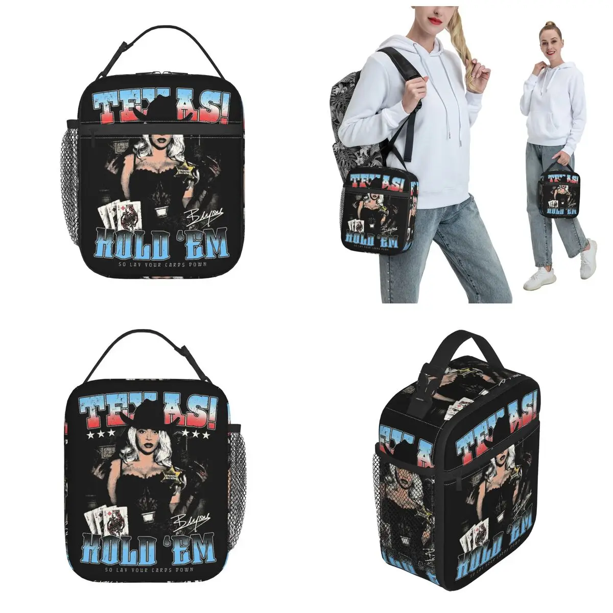 Beyonce Texas Hold Pop Queen Singer Lady Insulated Lunch Bag Food Bag Portable Thermal Cooler Lunch Boxes For Travel