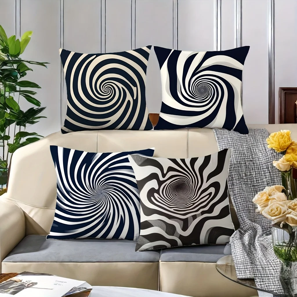 Optical Illusion Spiral Throw Pillow Covers, Black and White Vortex Print Cushion Cases, Abstract Decor for Bedroom Living Room